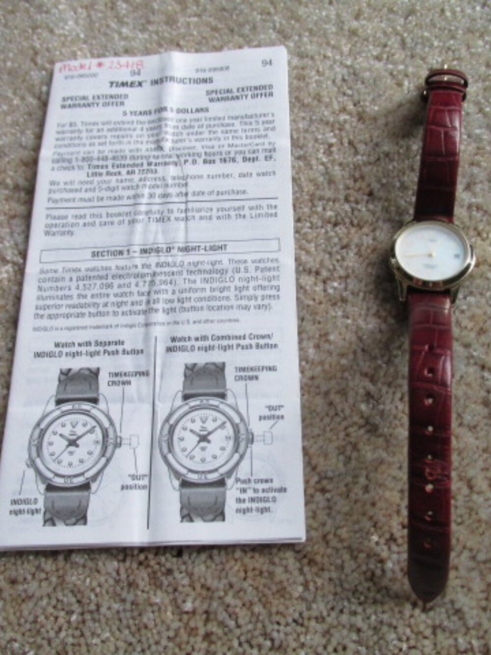 Timex Indiglo women's watch and original manual